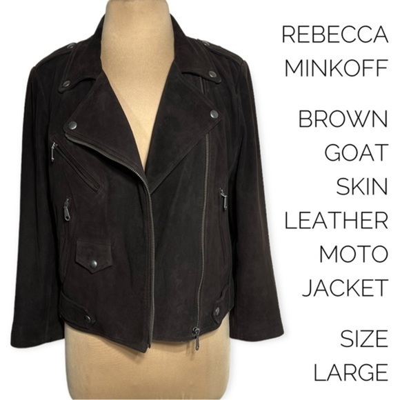 Rebecca Minkoff brown goatskin leather moto jacket size Large - Picture 10 of 10
